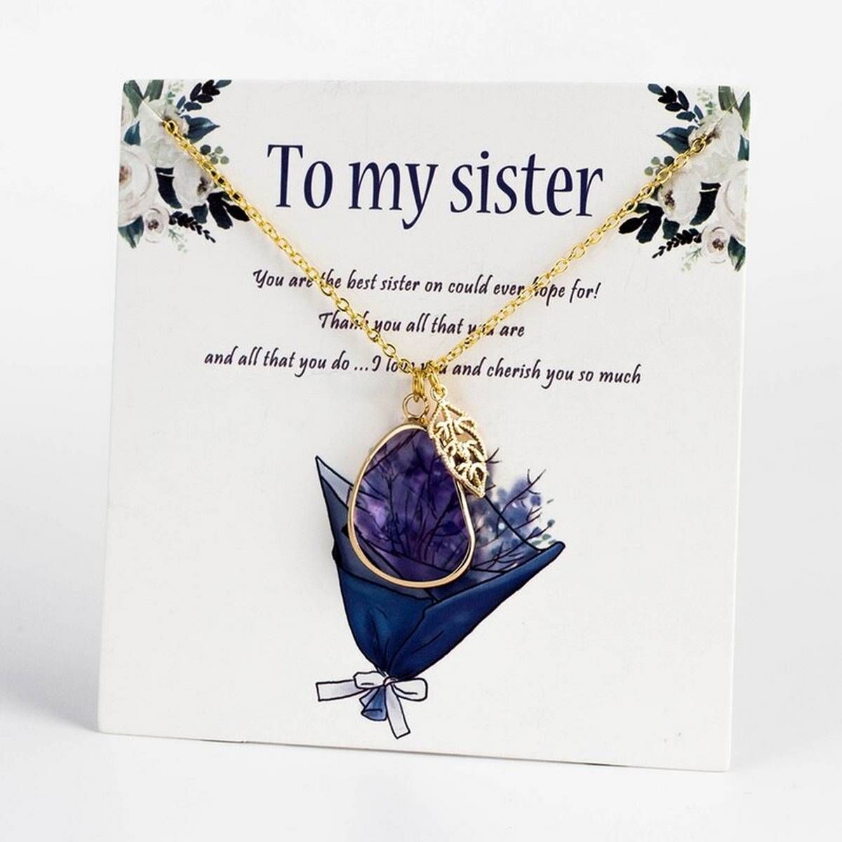 Wish Card Big Crystal Leaf Pendant Necklace For Women Copper Chain To My Sister Best Card Gift Jewelry Perfume Masculino EY6085