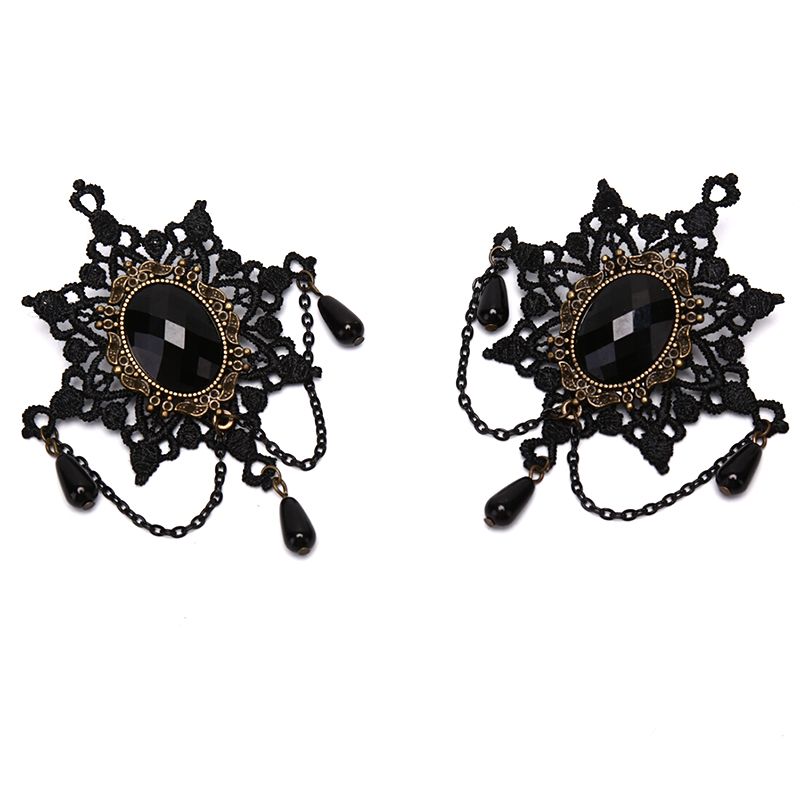 Black Lace Snowflake Stone Antique Brooch Pin Breastpin Gothic Lady Accessory