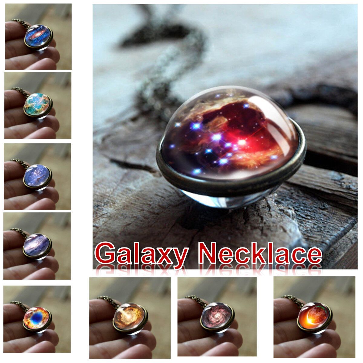 Fashion Glass Ball Solar System Universe Starry Necklace Double Side Glass Pendant