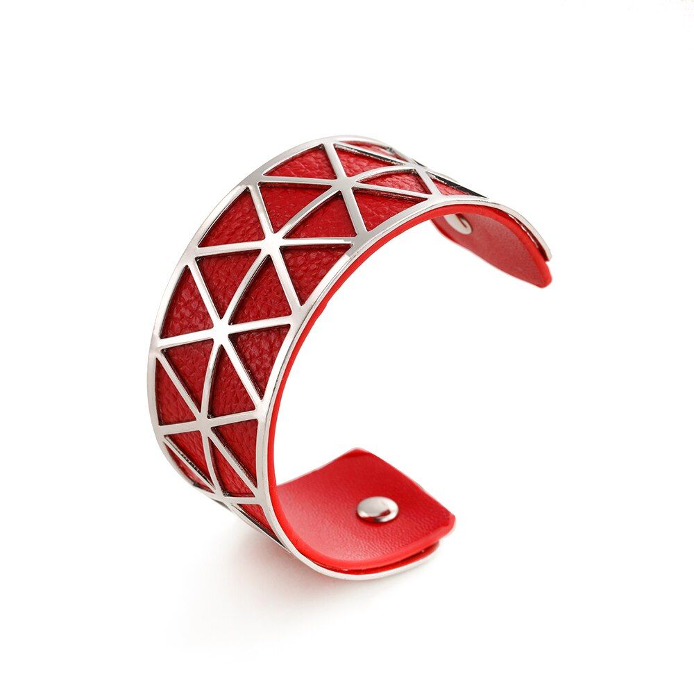 SKYRIM Wide Hollow Cuff Bracelets Indian Jewelry Femme Bracelet PU Leather Bangles for Women Girls Gift