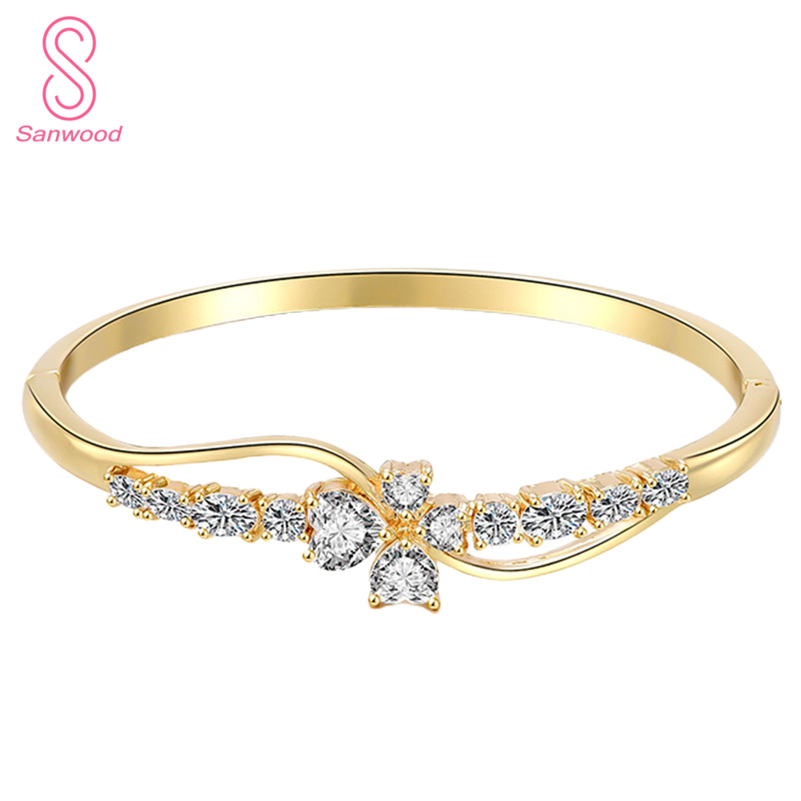 Fashionable Women Wavy Line Tilde Rhinestone Decor Party Gift Photo Prop Bangle