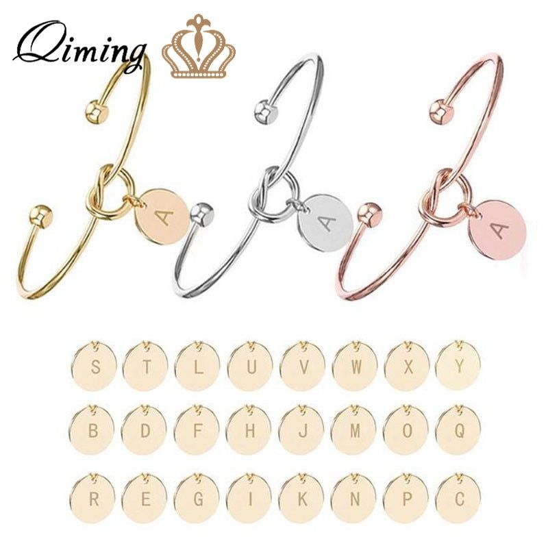 A-Z 26 Letters Knot Initial Bracelets Bangles Initial Charm Bracelet Girls Love Vintage Bangles for Women Jewelry Pulseiras