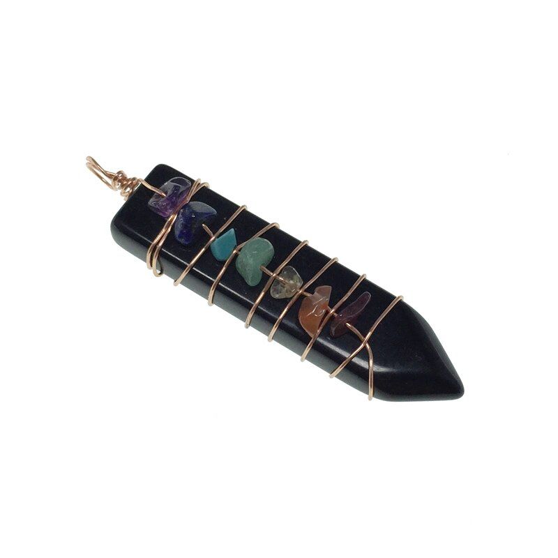 Handmade Wrap Pendulum 7 Chakra Pendants Healing Balance Reiki Natural Gem Stone Amethysts Lapis Lazuli Point Sword Pendants