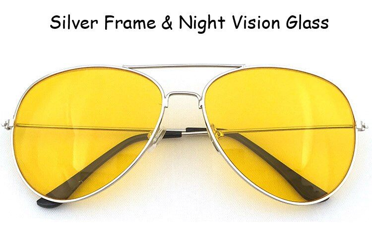 Silver Night VisionPilot Style Sunglasses Women Men Unisex Outdoor Eyewear Flat Glasses Metal Frame Night Vision Red Mirror Fashion Classic Glasses