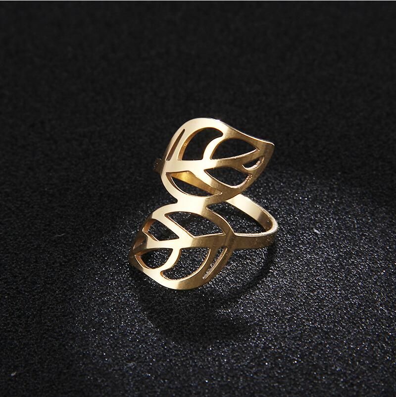 CACANA  Stainless Steel Rings For Women With Double Leaf Fashion Jewelry Wholesale NO.R69