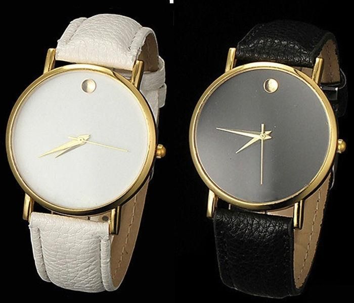 Casual Womens Unisex Faux Leather Band No Number Sport Quartz Wrist Watch