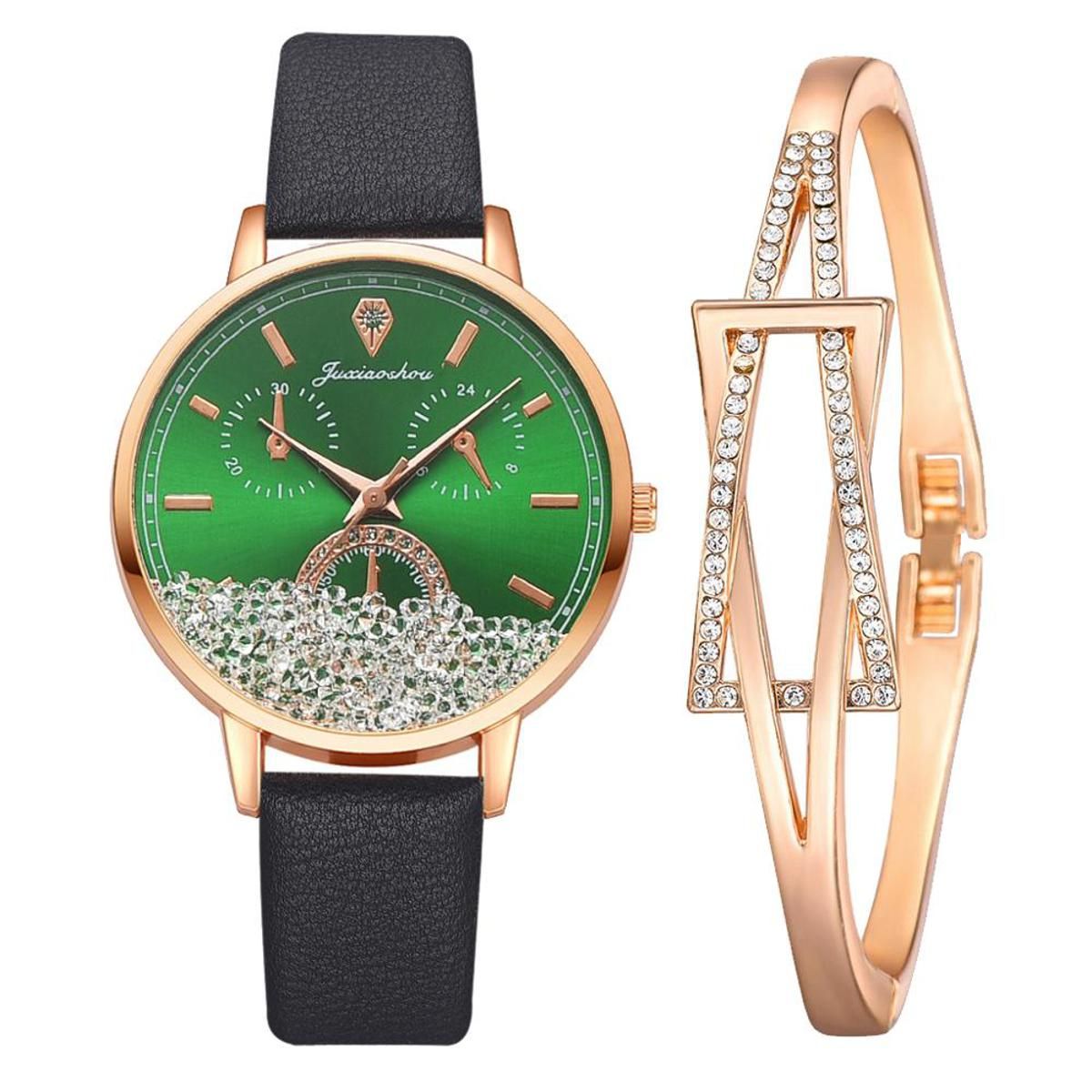 2PCS /Set Fashion Women Leather Watches Luxury Bracelet Quartz Wristwatch Ladies Dial Casual Creative Sports Clock Watch