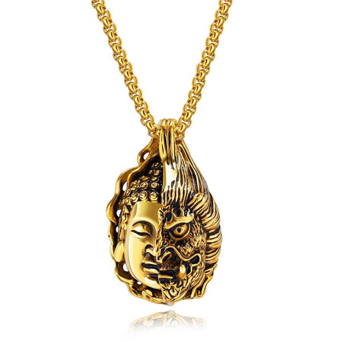 XQNI Special Good And Evil Buddha Head Statue Ghost Stainless Steel Pendant Necklace For Men Box-chain Jewelry Gift For Gift