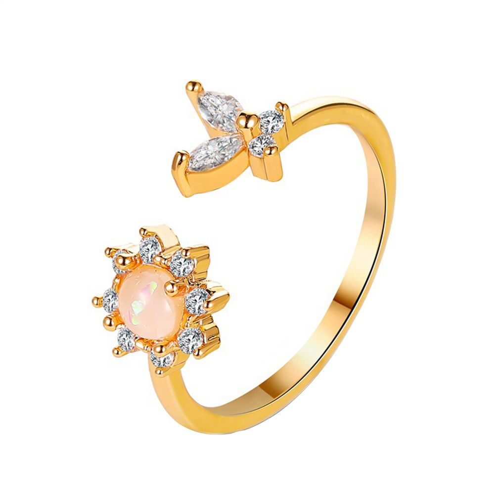 Simple Style Butterfly Sunflower Design Opening Ring  Women Jewelry Decoration