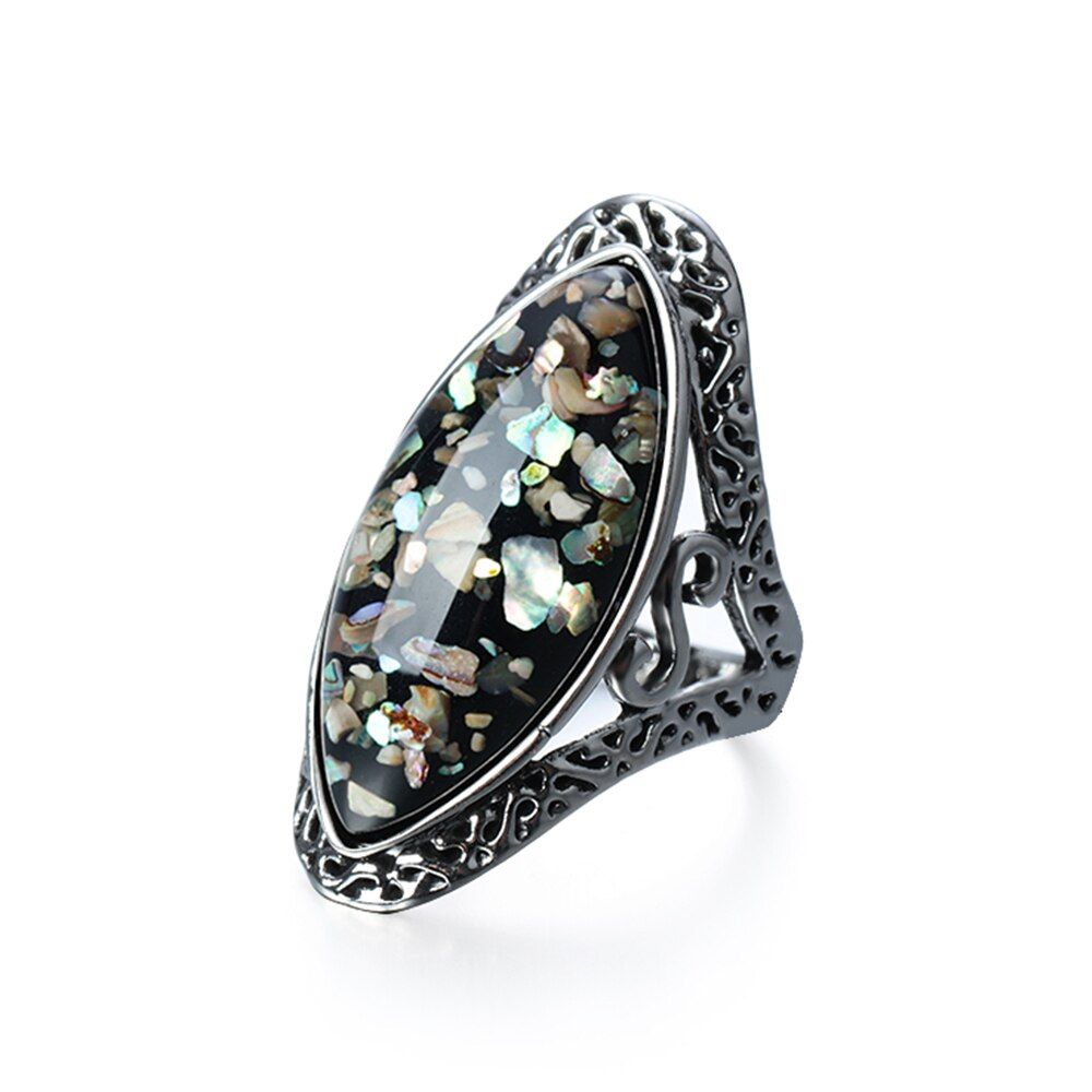 Fashion Colorful Hollow Big Oval Shell Rings Vintage Female Statement Bohemian Carved Jewelry