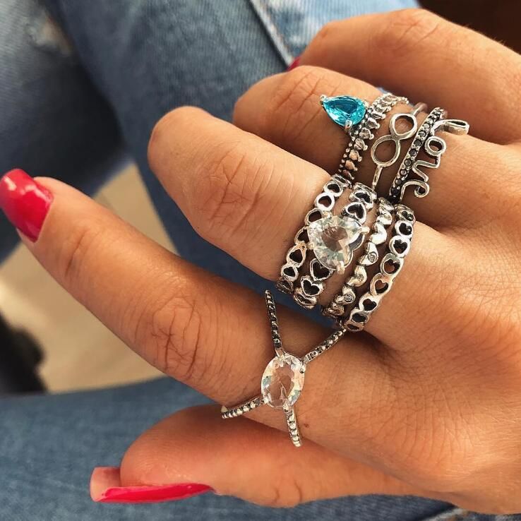 11 Pcs/set Bohemian rings for women undefined bague rings set for girls gift slytherin bagues fidget signet ring gothic schmuck(null)