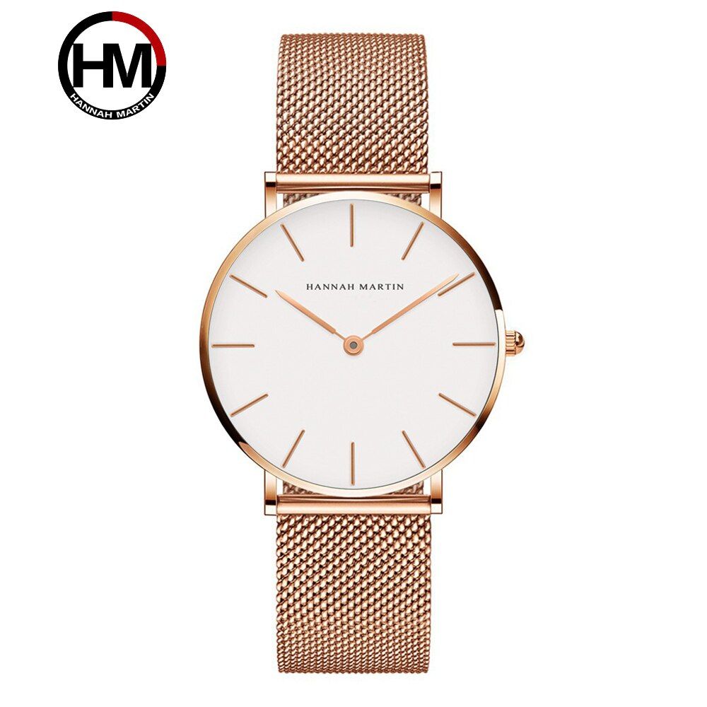Hannah Martin Fashion Blue Watches Women Fashion Quartz Watch Ladies RroseGold Watchband Luxury Wristwatches relogio feminino