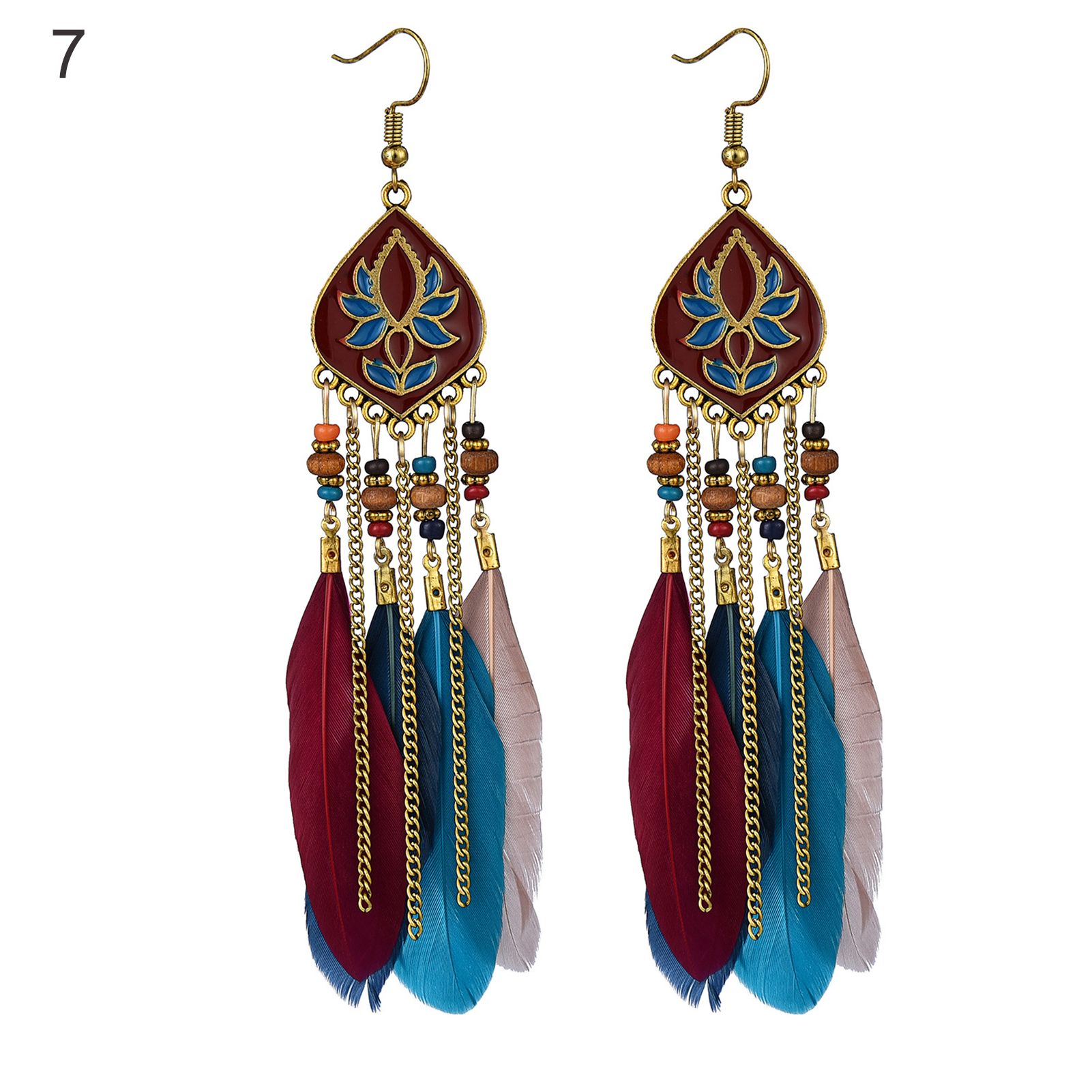 Dangle Earrings Flower Pattern Water Drop Feather Dangle Earrings