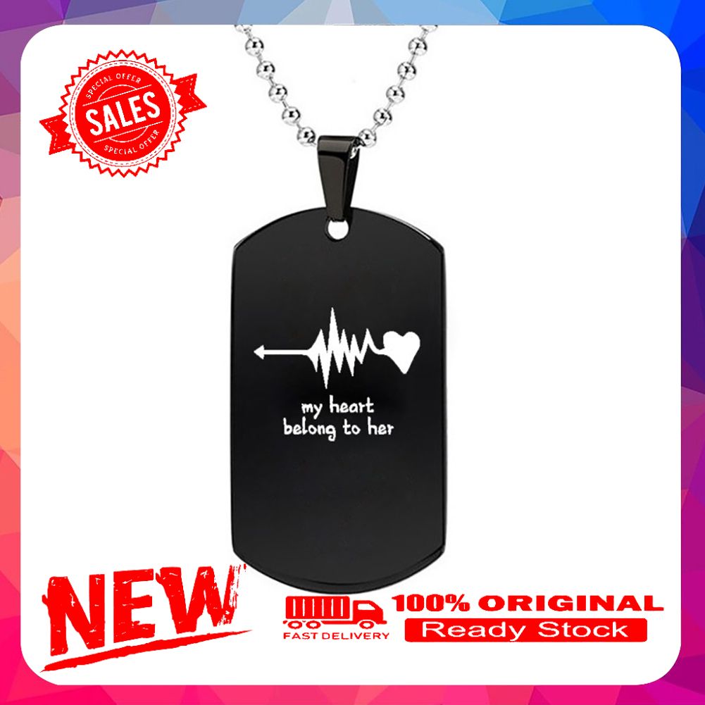 My Heart Belong to Him/Her Letters Titanium Steel Pendant Chain Couple Necklace