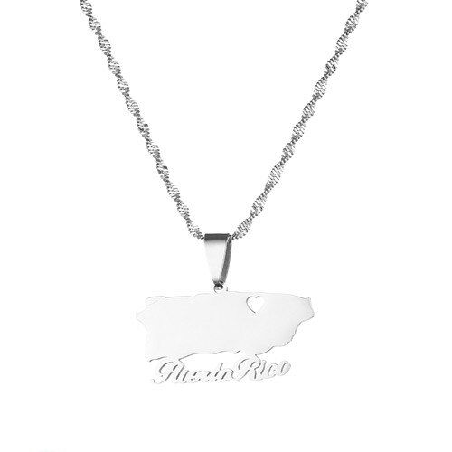 Puerto Rico With Heart Map Pendant Necklaces Gold Color PR Puerto Ricans Jewelry Gift