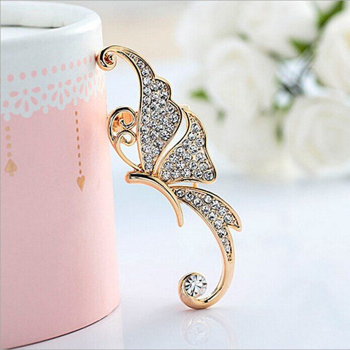 Earrings for Girls, Fashion Jewelry Rhinestone Elves Butterfly Ear Clip Single Left Ear Earrings for Women Brincos Pendant