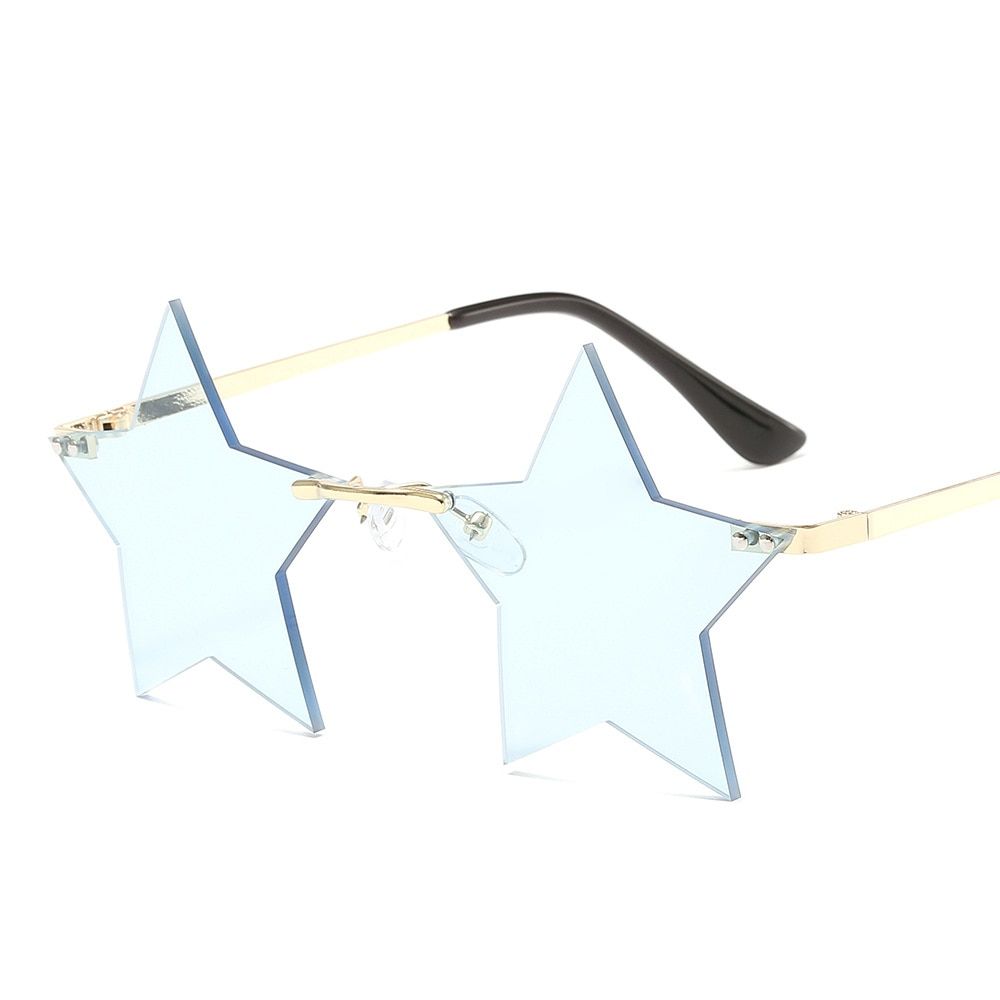 light blueNew Fashion Frameless Sunglasses Women Men Prom Party Sun Glasses Unique Personalized Pentagram Glasses Five Stars Sun Mirror