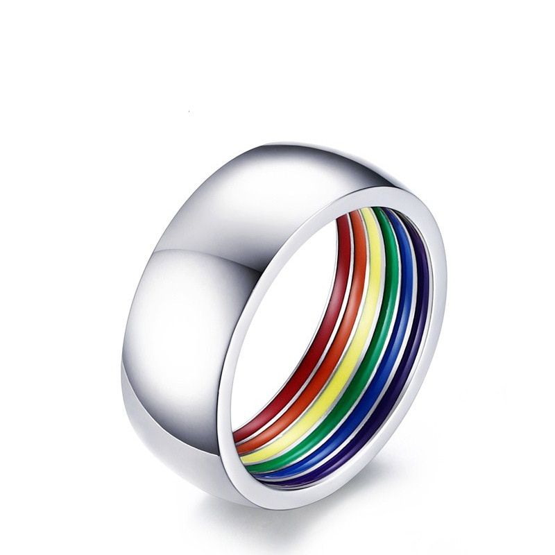 8mm Inner Rainbow El LGBT Rings Wedding Band Gay Lesbian Pride Homosexual Couple Rings for Women Men Stainless Steel Jewelry