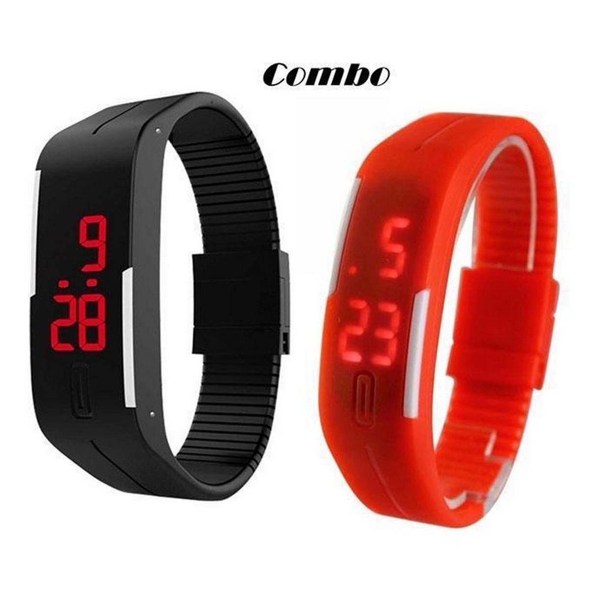 Pack of 2 Stylish LED Bracelet Watch for Couple - Black and Red