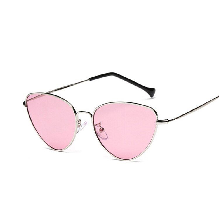 Silver Jelly pinkRetro Vintage Sunglasses Women Small Face Luxury Cateye Pink Ladies Sunglasses Fashion Men Yellow Tinted Lens Eyewear