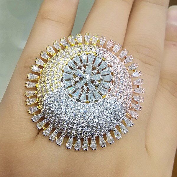 GODKI Luxury 3 Tone Engagement Wedding Flower Rings for Women Bridal Cubic Zircon Dubai Accessories Finger Ring Jewelry 2019
