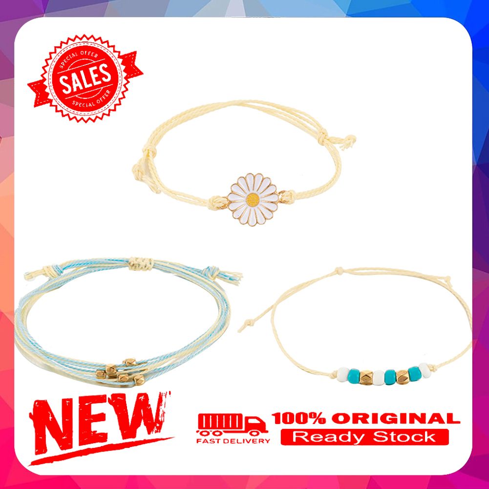 3Pcs/Set Bohemian Women Flower Bead Charm Rope Bracelet Bangle Jewelry Gift