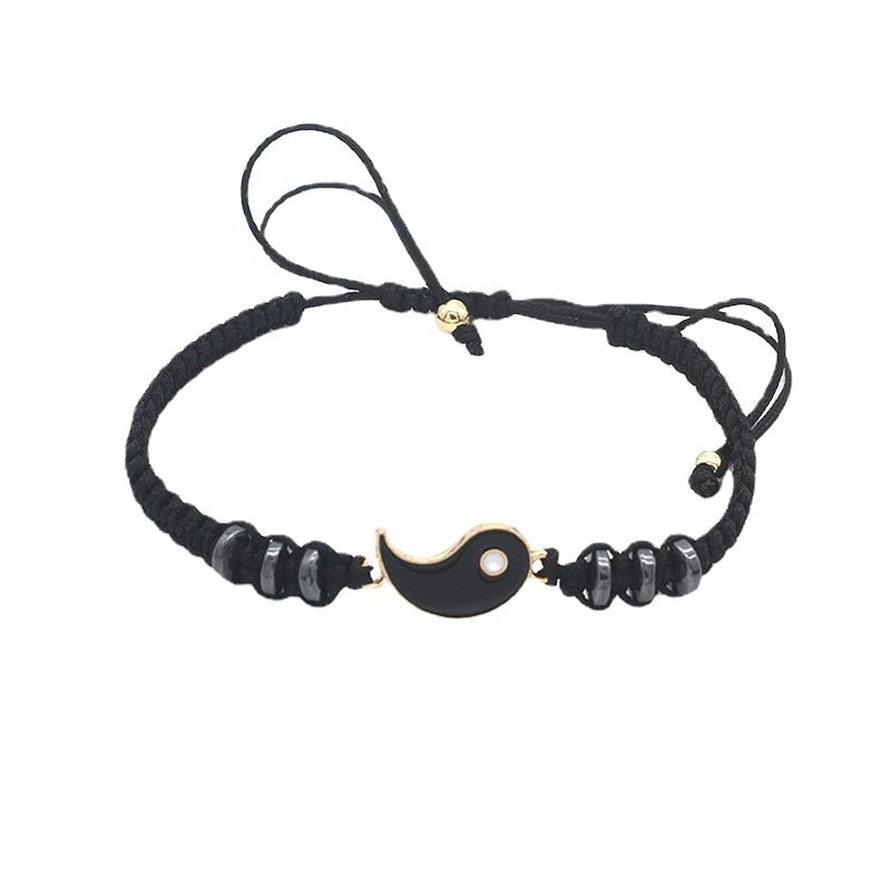 Couple Bracelets Hematite Leather Cord Braid Chain Bracelet Chinese Tai Chi Alloy Pendant Two-piece Woven Lover Bracelet Gift