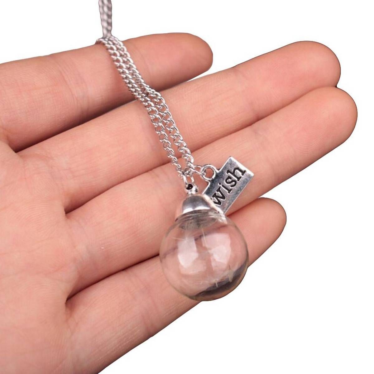 Wish Sign Glass Ball Bulb Dandelion Pendant Chain Necklace Women Jewelry