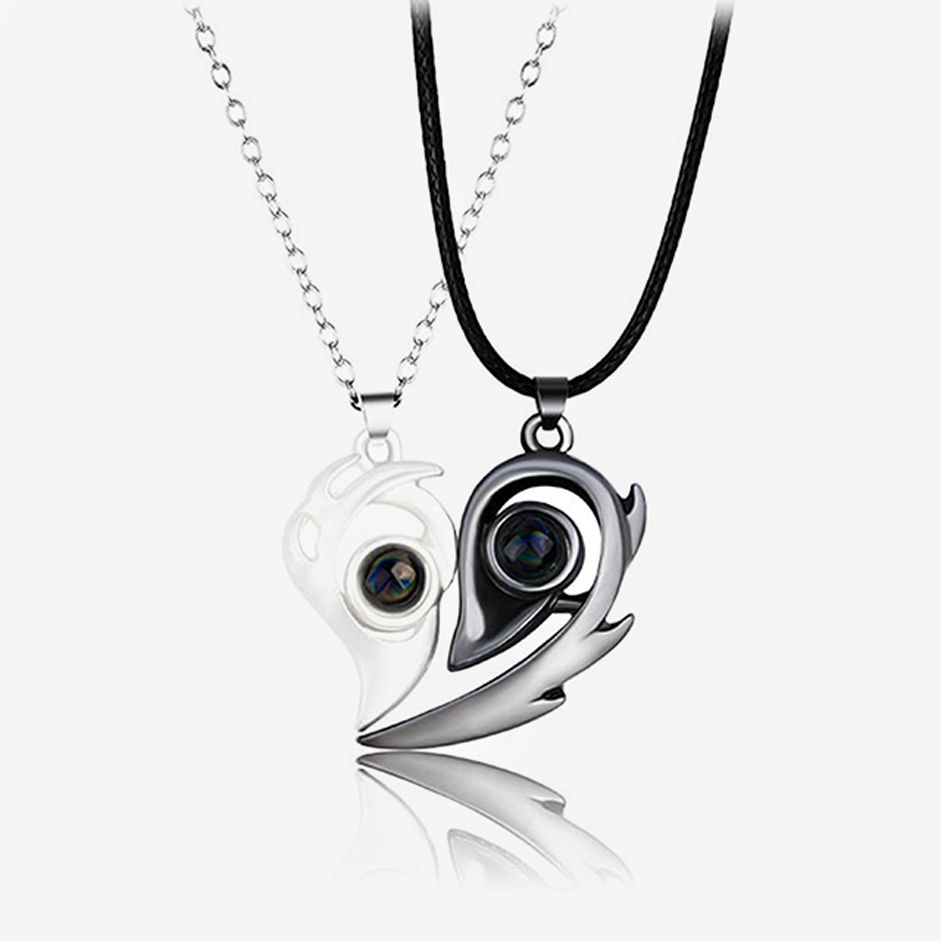 1Pair Magnetic Couple Heart Shape 100 Languages I Love You Projection Pendant