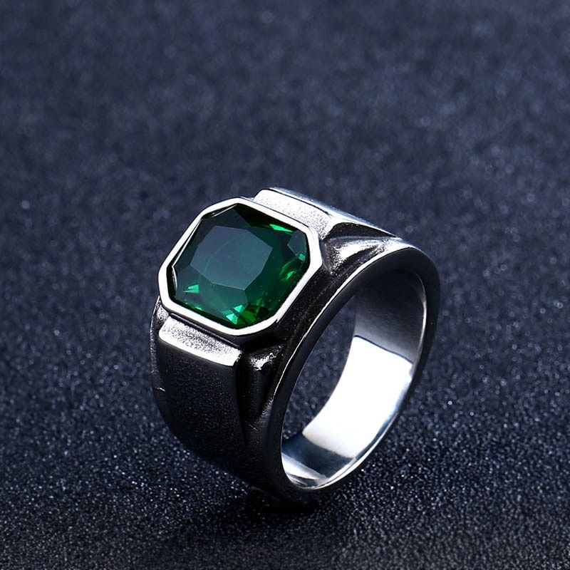 steel Korean fashion 2018 green stone for women blue stone high polished men ring stainless steel jewelry