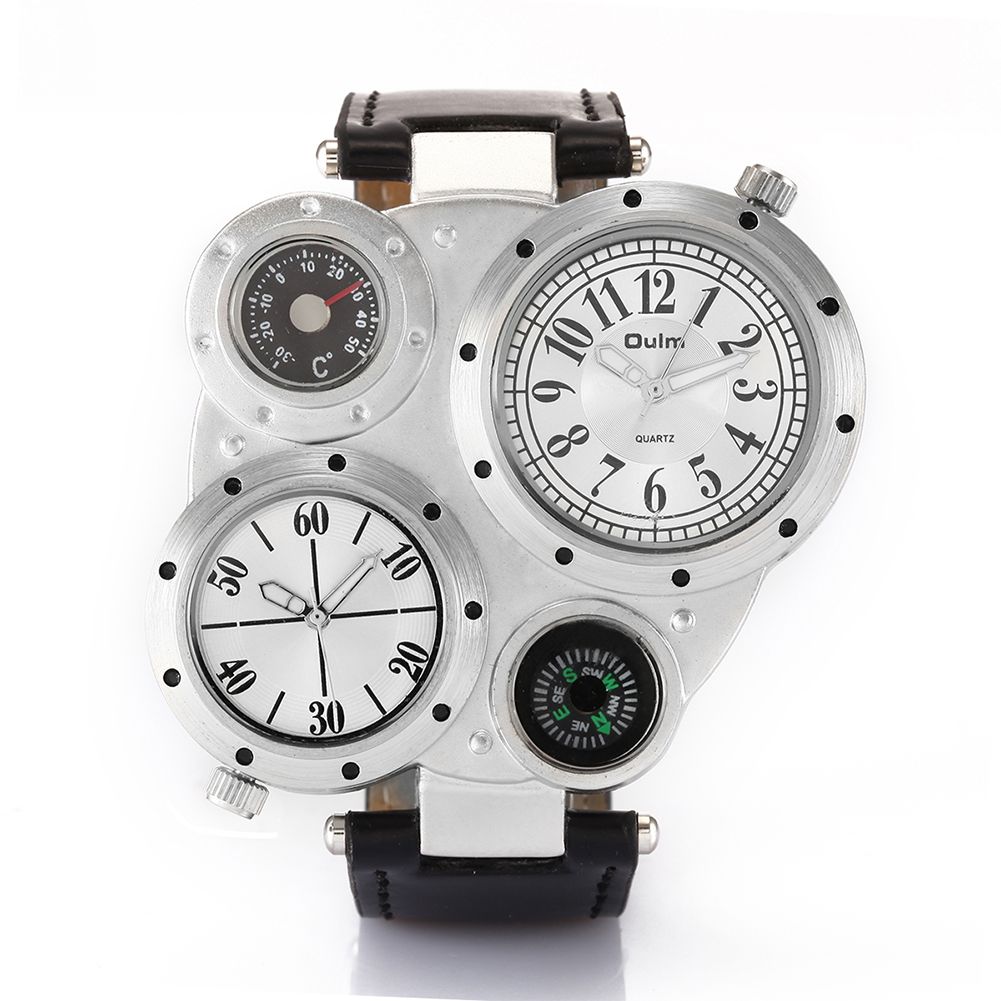 Yfashion Men Stylish Dual ime Zones Compass Quartz Sports Wrist Watch