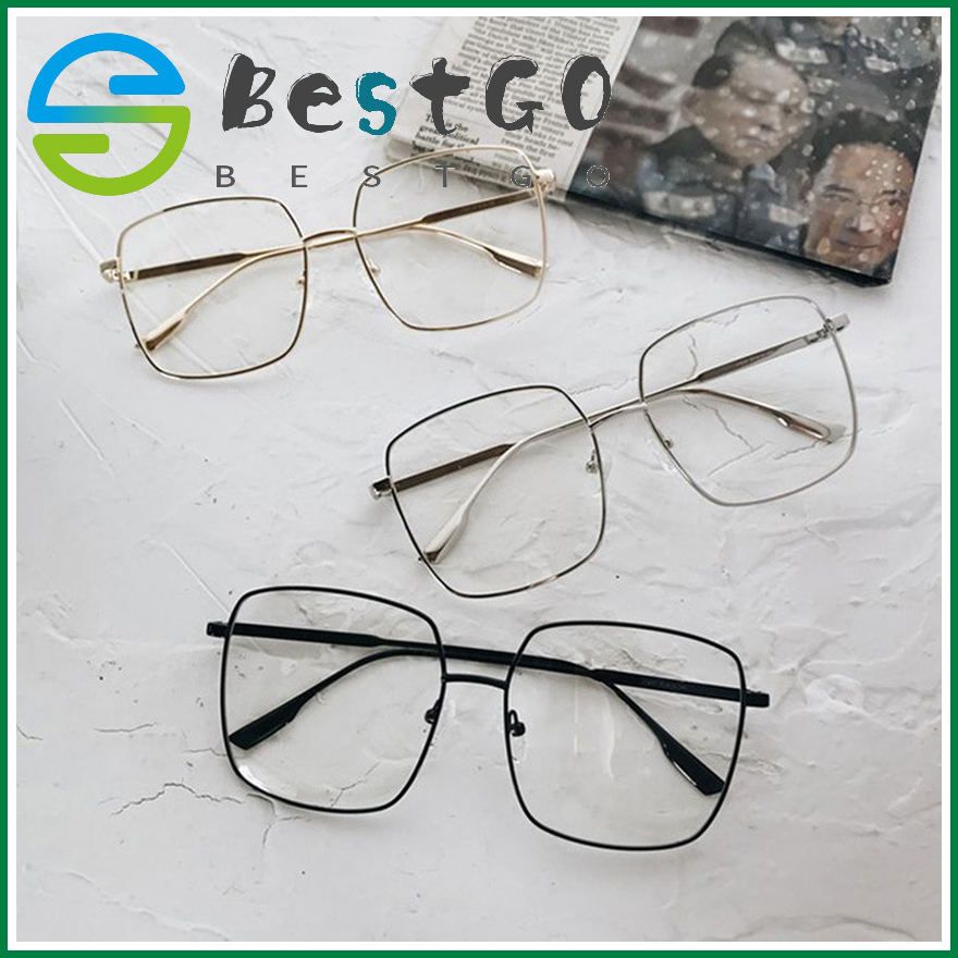 Square metal glasses frame retro literary polygonal flat mirror square big frame glasses
