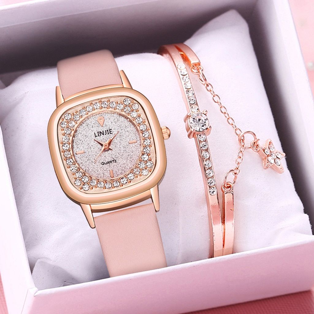 Women Gradient Starry Sky Watch Bracelet Set Luxury Ladies Leather Square Quartz Watches Relogio Feminino Zegarek Damski