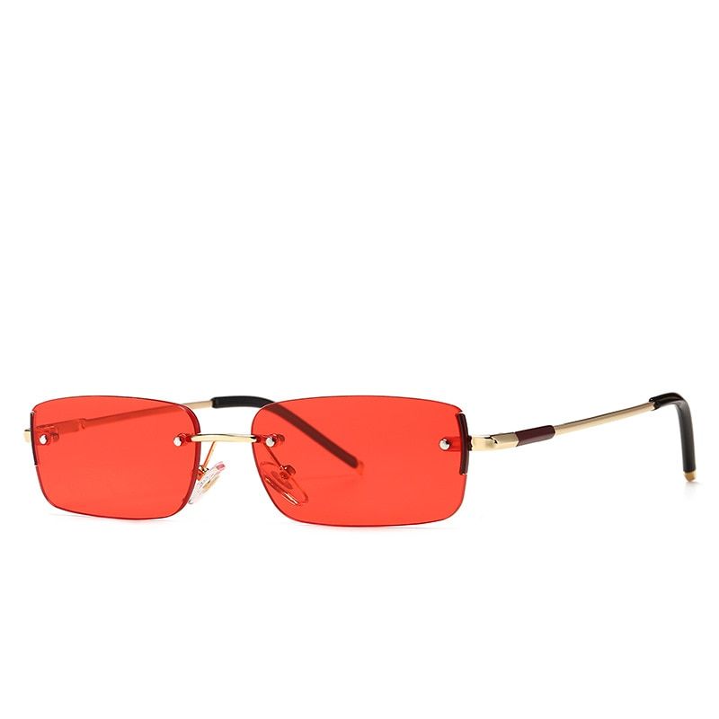 C2red46491 Frameless Retro Small Sunglasses Square Men Women Fashion Shades UV400 Vintage Glasses
