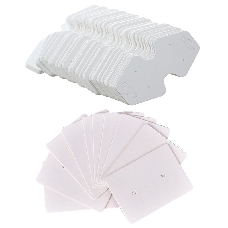 BRADOO- 200 White Earring Bracelet Necklace Display Hanger Cards with 100Pcs Blank Earrings Ear Studs Tag Paper Display Carde