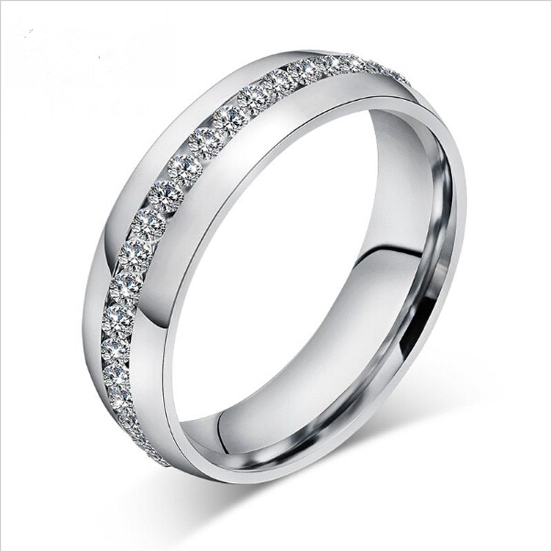 5mm Oblique Zircon Carving  316L Stainless Steel finger Engagement Wedding rings for women and men
