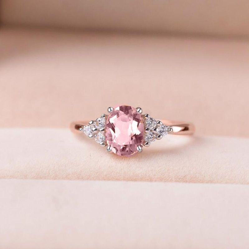 ZN Dainty Pink Oval Crystal Ring for women Simple Style Engagement Ring Love Ring Ladys Fashion Wedding Rings Jewelry Gifts(null)
