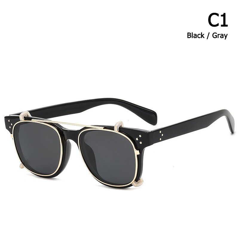 C1 Black GrayJackJad Fashion SteamPunk Style Clip On Three Dots Sunglasses Lens Removable Vintage Brand Design Sun Glasses Oculos De Sol 9177
