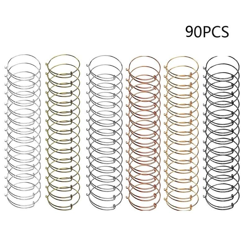90Pcs DIY Adjustable Wire Bracelets Stainless Steel Blank Bangle Jewelry Making
