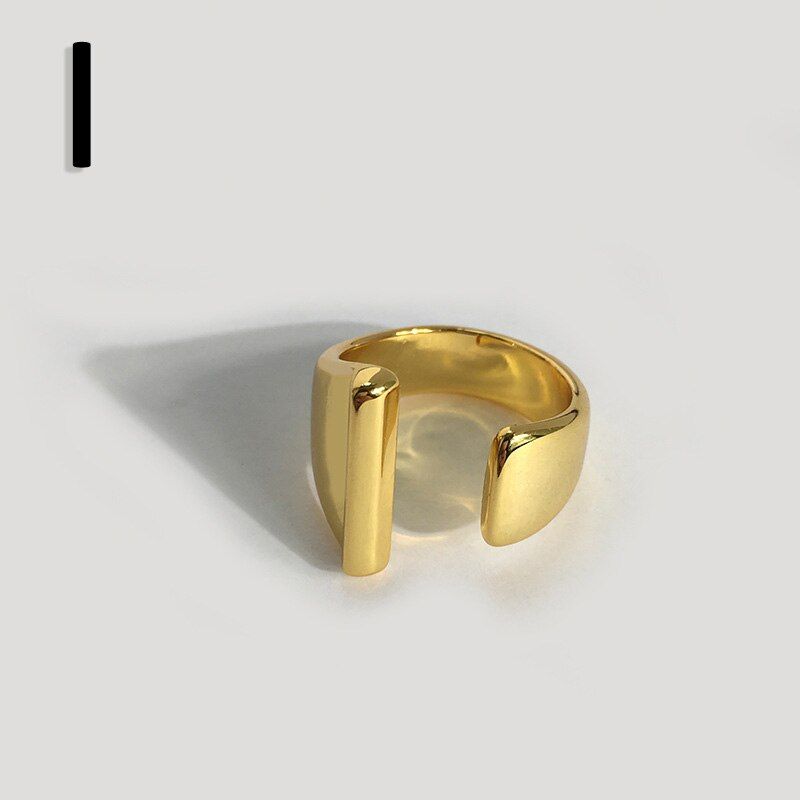 Hollow A-Z Letter Gold Color Metal Adjustable Opening Rings Initials  Alphabet Female Party Chunky Wide Trendy Jewelry Gifts