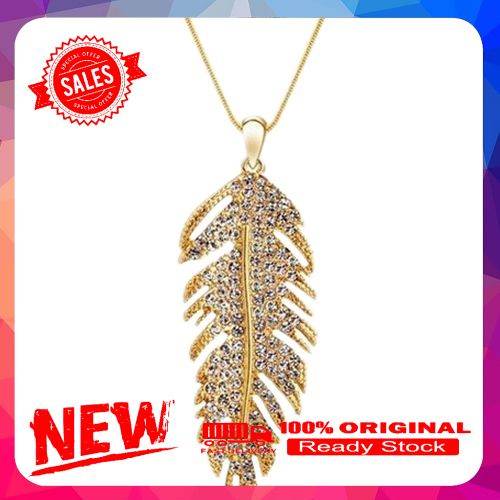 Women's Fashion Bohemian Alloy Rhinestone Feather Pendant Link Chain Necklace