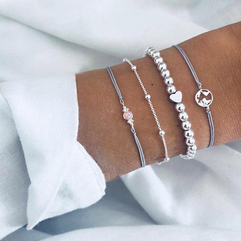 31 Styles Boho Mixed Leaves Letter Map Geometric Crystal Infinity Pentagram Shell Multi-layer Chain Bracelet Women Wholesale