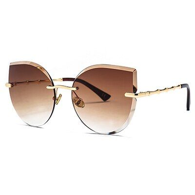 C4 Gradient tea.LEmosnia 2018 Summer Ladies Elegant Cat Eye Rimless Sunglasses Fashion Designer Shades Sun Glasses Men Women UV400 Eyewear