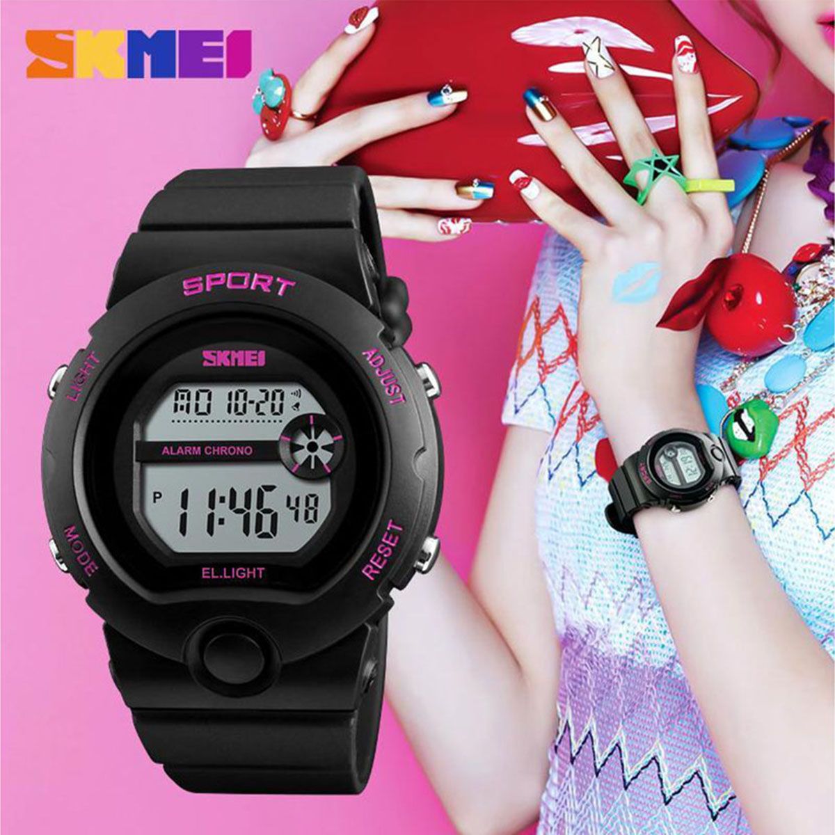 SKMEI Sports Fashion Ladies Alarm Waterproof Resin Digital Watches for Women 1334