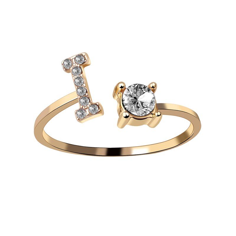 Fashion 26 Letter Initial Rings For Women Zircon Gold Color Trendy Alphabet Finger Cuff Ring Girl Lovers Jewelry