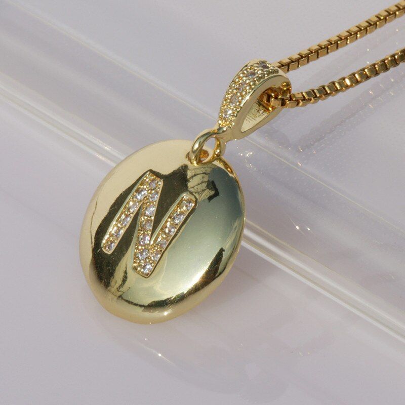Initial Letter Gold Necklace 26 Letters Charm Necklaces CZ Pendants Jewelry Personalized Name Necklace(null)