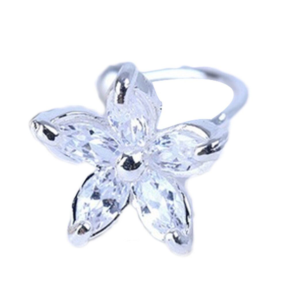 1PC Women's Fashion Cz Crystal Flower U Shape Ear Cuff Clip-on No Piercing Earring