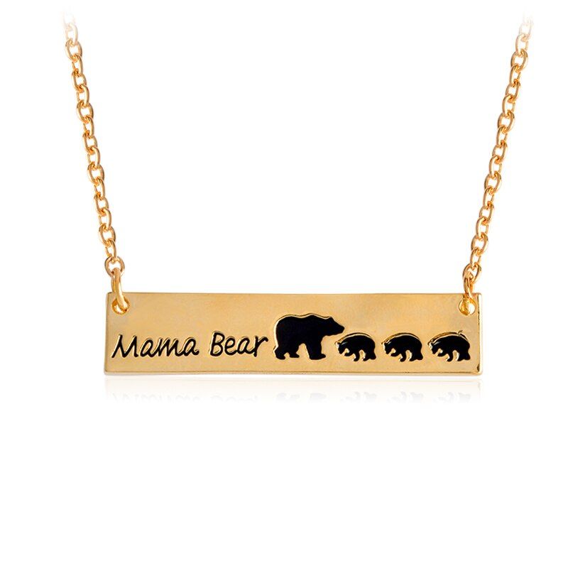 Mama Bear Tag Engraved Animal Pendant Necklace Custom Mother Kids Love Necklace Simple Fashion Mom and Kids Children Jewelry