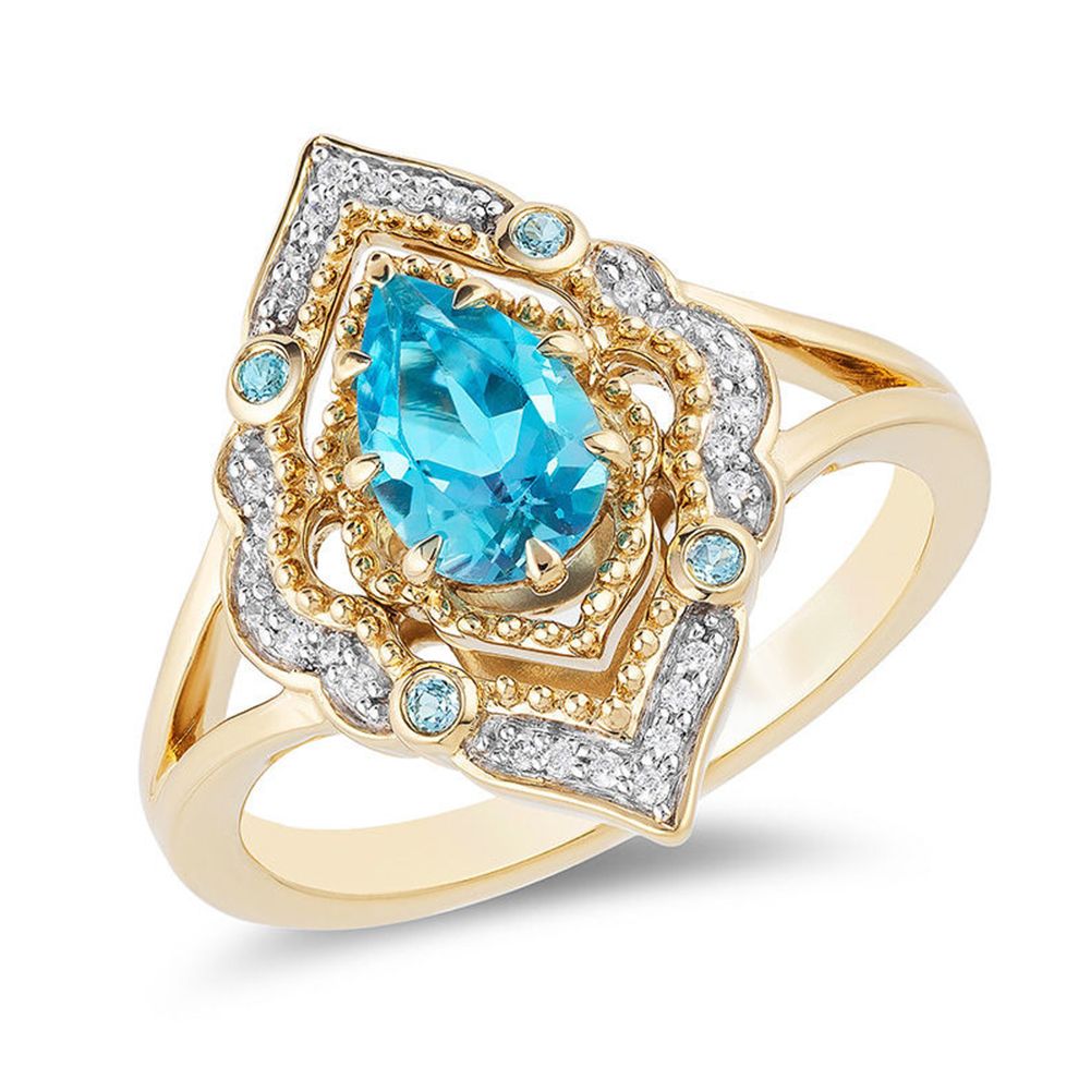 Waterdrop Faux Blue Topaz Women Hollow Finger Ring Party Banquet Jewelry Gift