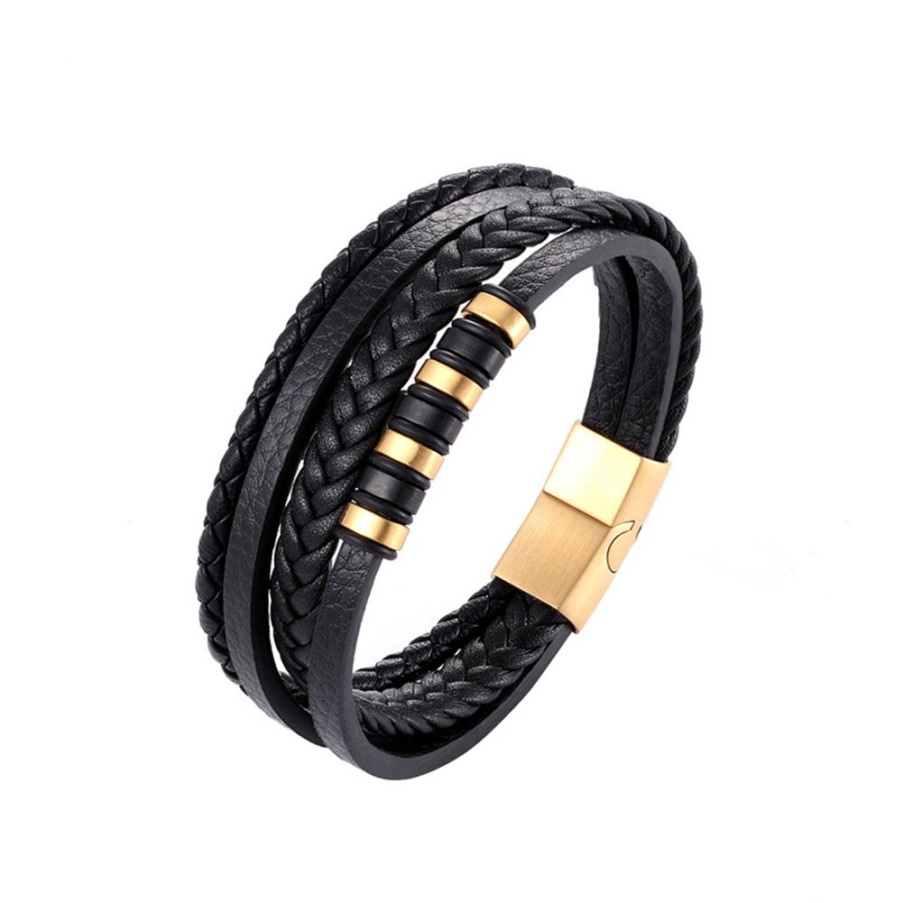 Fashion Men Faux Leather Multilayer Braided Rope Cuff Bangle Bracelet Jewelry